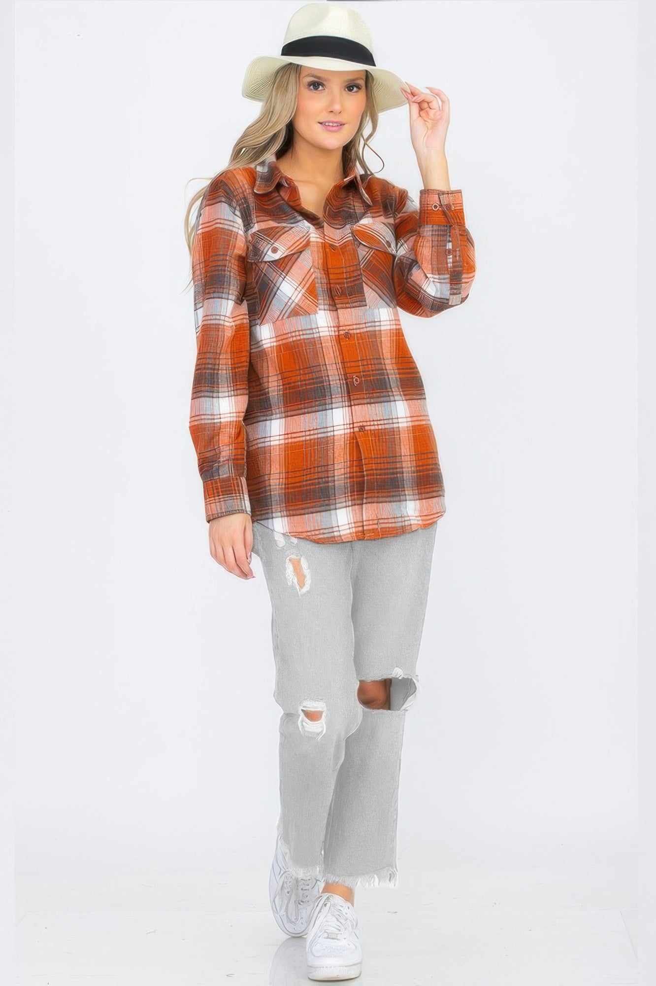 Womens Boyfriend Long Sleeve Checkered Flannel
